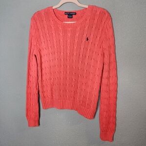 Vintage Polo Ralph Lauren Sweater Womens Large Cable Knit Jumper Preppy Pink
